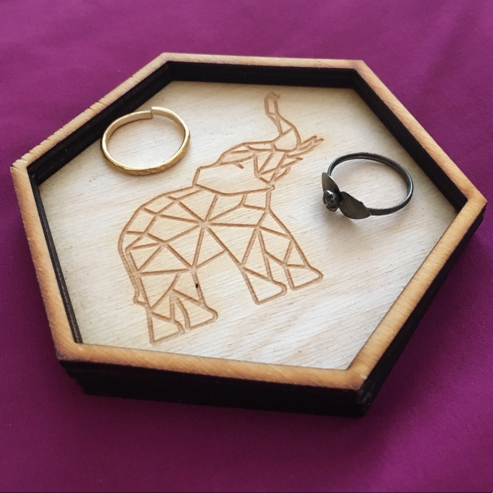 Elephant Jewelry Holder Wood Geometric Hexagon